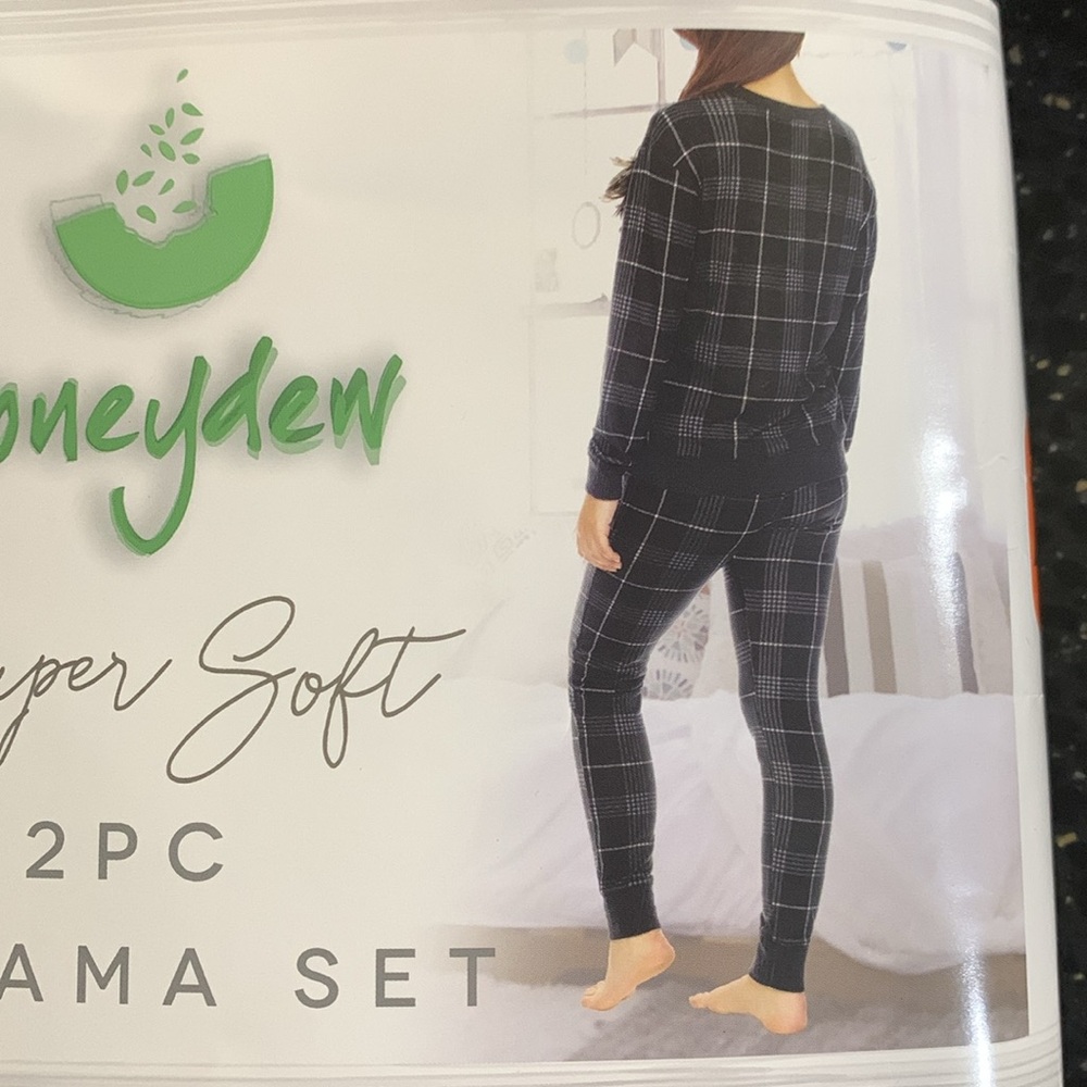 XXL Honeydew Super Soft 2PC Pajama Set - Black Plaid - Picture 3 of 3